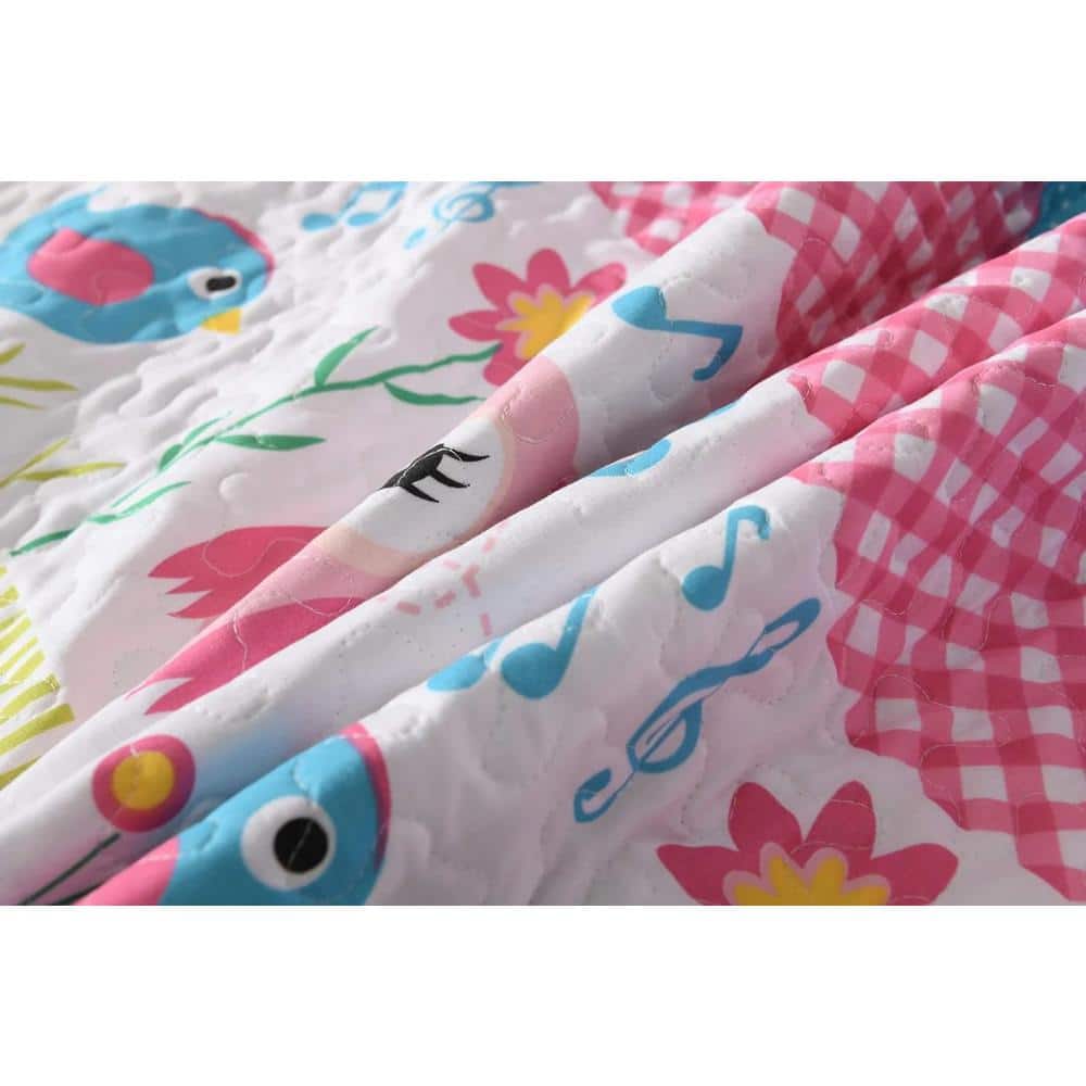 Pink and Blue Reversible Twin Bedspread Set for Girls