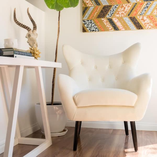 Seigfried Ivory New Velvet Tufted Arm Chair