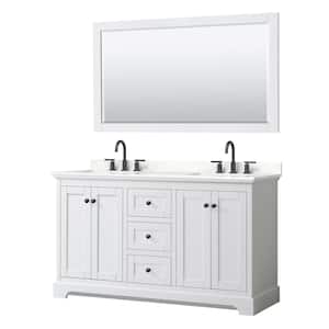 Avery 60 in. W x 22 in. D x 35 in. H Double Bath Vanity in White with Giotto Quartz Top and 58 in. Mirror
