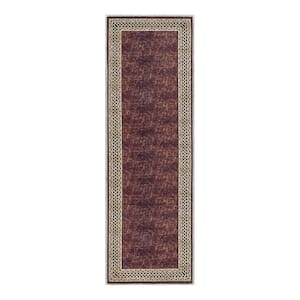 Non-Shedding Washable Wrinkle-Free Cotton Flatweave Border 2x5 Living Room Runner Rug 20 in. x 59 in.,Brown/Gold