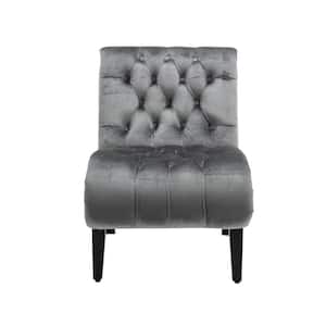 Silver Velvet Accent Chair Tufted Button Living Room Sofa Chair Ergonomic Chair Polyester Upholstery Wood Leg Bedroom