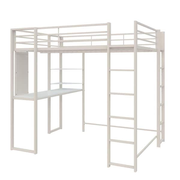 DHP Alana White Full Metal Loft Bed with Desk