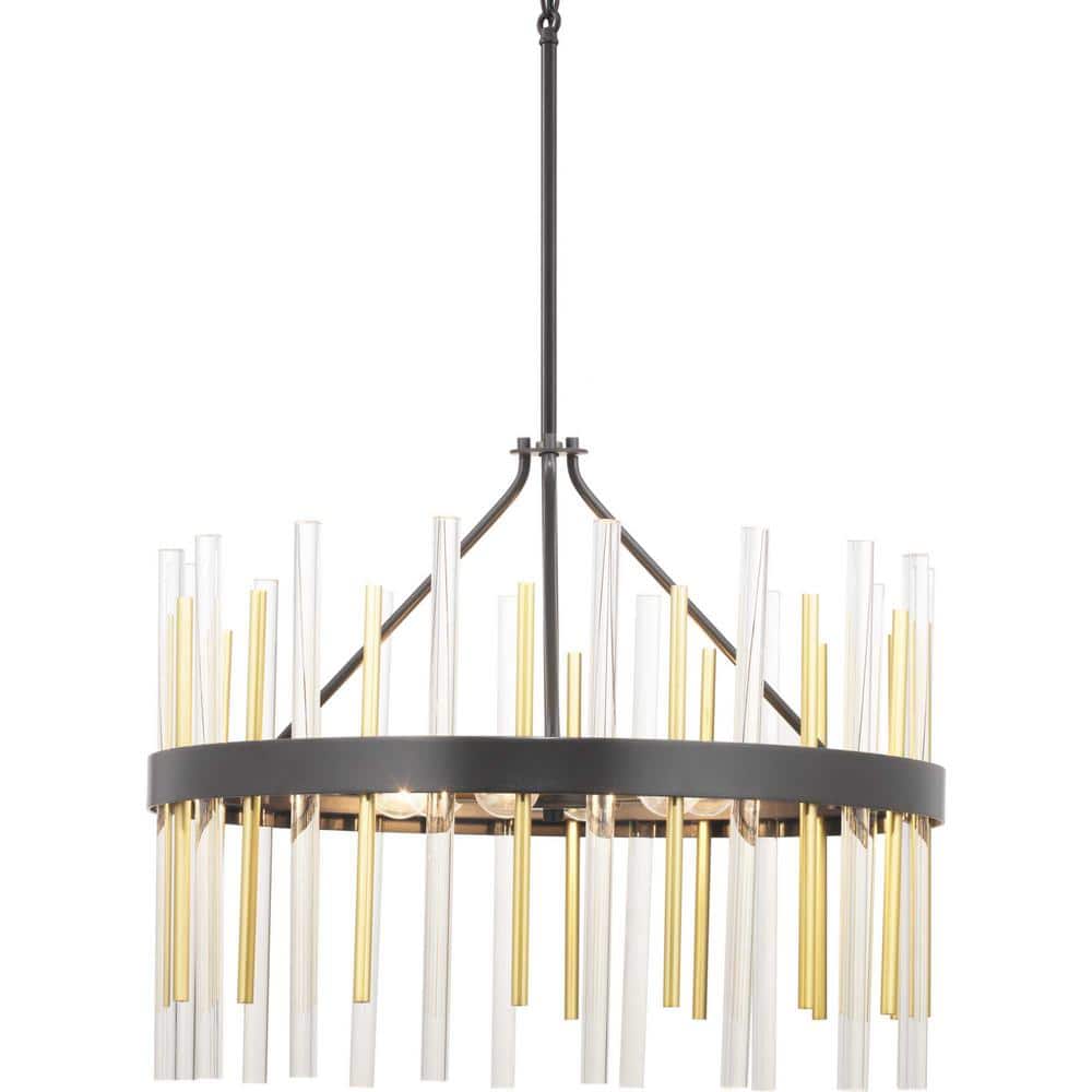 Orrizo Black and Gold 6-Light Drum Chandelier with Clear Glass