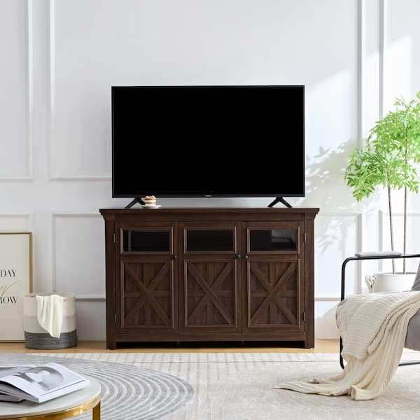 FUNKOL 53 in. x 15.35 in. x 35 in. Espresso Vintage MDF Storage Cabinet with 3-Doors