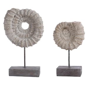 Lena 14.2 in. Black/White Ammonite Shell Decorative Table Sculpture (Set of 2)