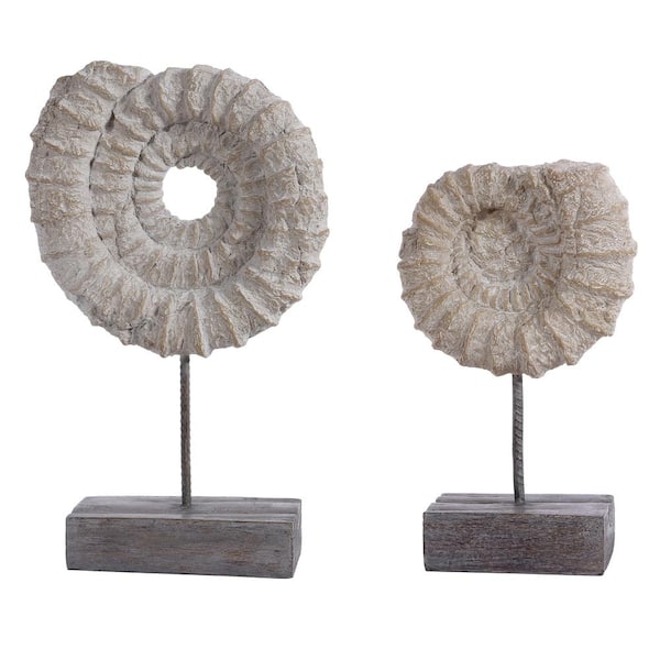 SAFAVIEH Lena 14.2 in. Black/White Ammonite Shell Decorative Table Sculpture (Set of 2)