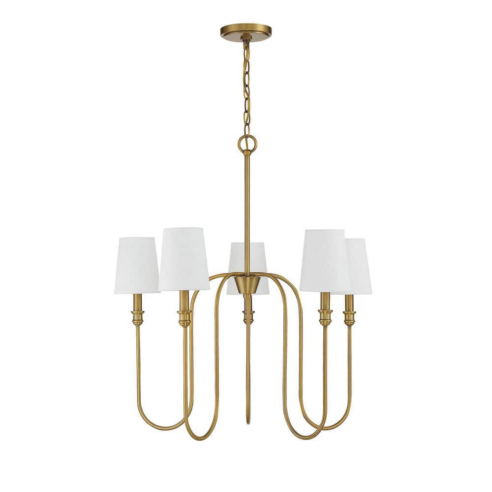 Elegant 5-Light Chandelier in Natural Brass with Adjustable Chain