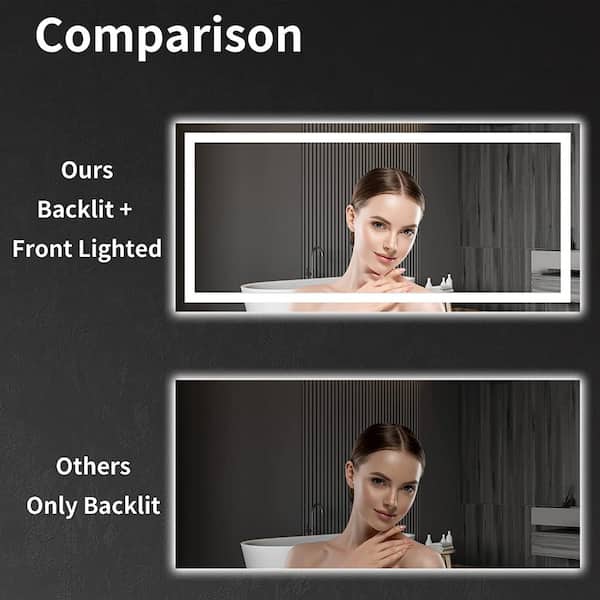 waterpar 96-in x 36-in LED Lighted Clear Rectangular Fog Free Flat  Frameless Bathroom Vanity Mirror in the Bathroom Mirrors department at