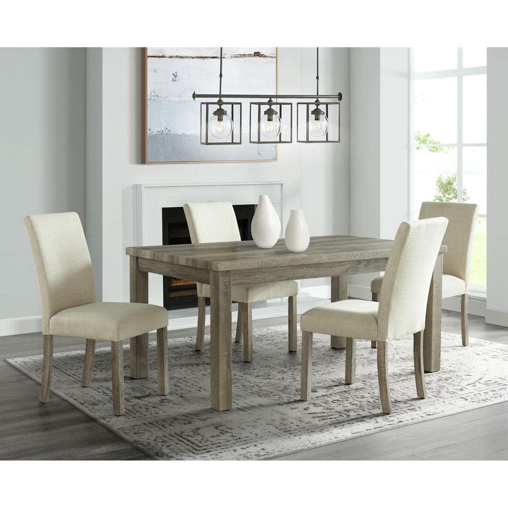 Gray Linen Upholstered Wood Side Chair Set