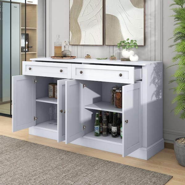 XUJMK 58 in. W x 16 in. D x 34 in. H White Linen Cabinet Kitchen Sideboard Storage Buffet Cabinet with Drawers and Doors LM ST000080AAK The Home Depot
