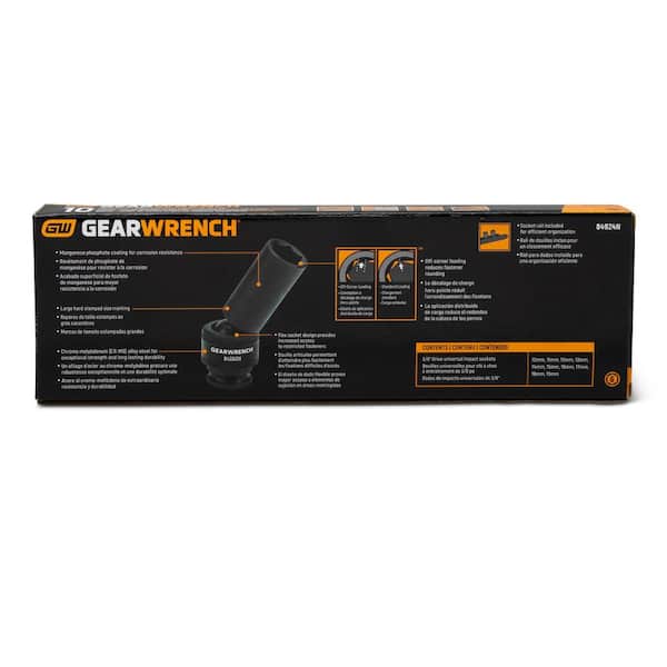 GEARWRENCH - 3/8 in. Drive 6-Point Metric Deep Universal Impact Socket Set (10-Piece)