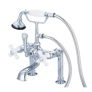 3-Handle Vintage Claw Foot Tub Faucet with Hand Shower and Porcelain Cross Handles in Triple Plated Chrome