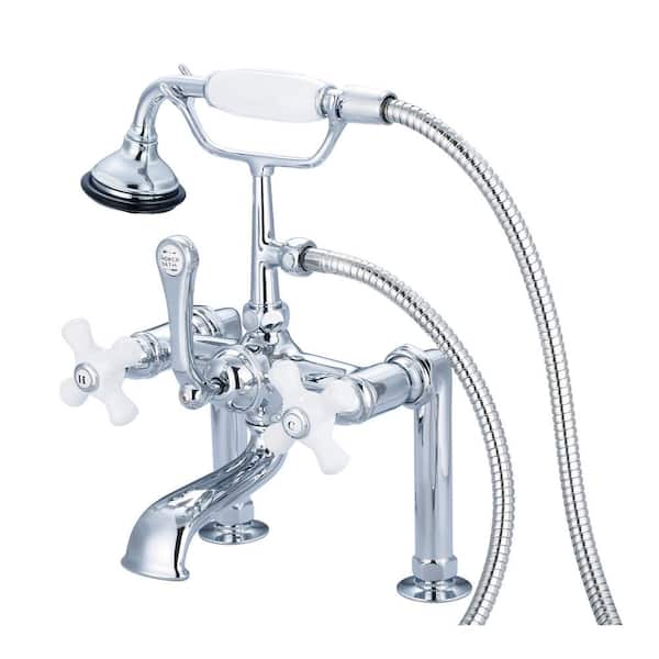 Water Creation 3-Handle Vintage Claw Foot Tub Faucet with Hand Shower and Porcelain Cross Handles in Triple Plated Chrome