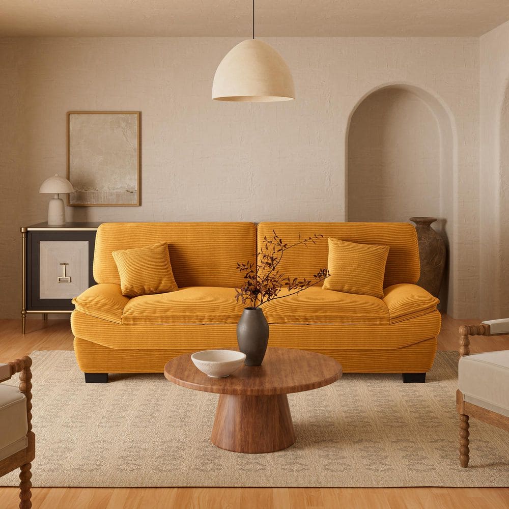 Morden Fort 87 in. Mustard Yellow Corduroy Fabric Couch 2-Seats