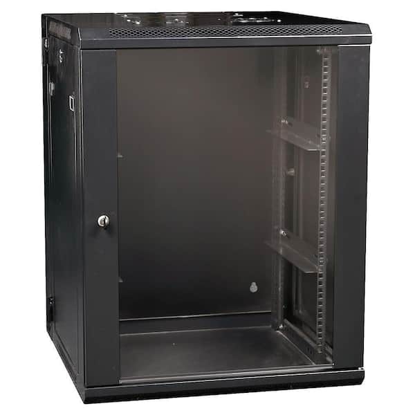 15U Black Structured Media Enclosure – 23.6 in Width Steel Cabinet with Locking Door and Vented Side Panels