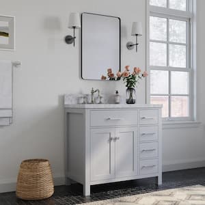Bristol 37 in. W x 22 in. D x 36 in. H Freestanding Bath Vanity in Grey with White Marble Top