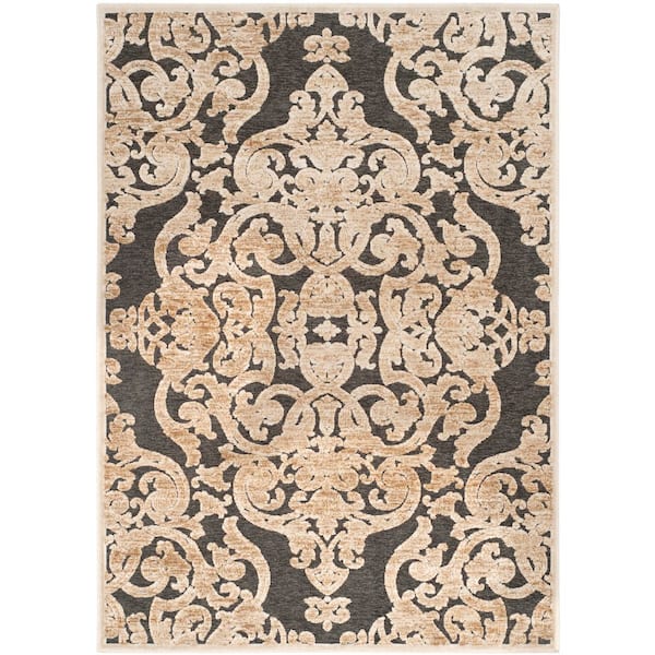 Paradise 3 ft. x 5 ft. Stone/Anthracite Ornate Medallion Floral Area Rug