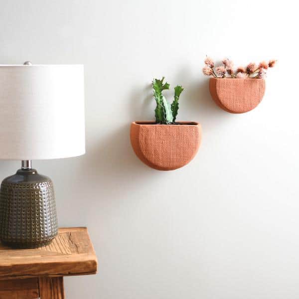 Terracotta Stoneware Wall Mount Planters, Set of 2 Sizes