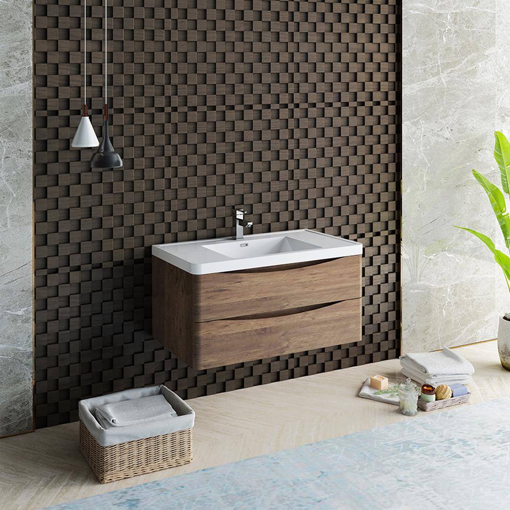 Tuscany 40" Rosewood Wall Mount Vanity with Acrylic Sink