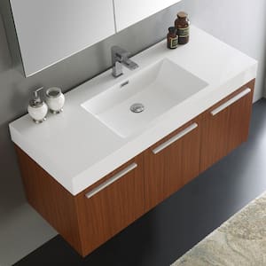 Vista 48 in. Vanity in Teak with Acrylic Vanity Top in White with White Basin and Mirrored Medicine Cabinet