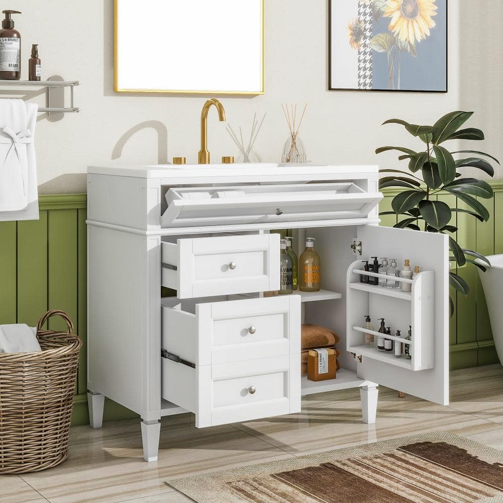 36″ Bathroom Vanity with Top Sink, 2 Drawers & Tip-out Drawer, Modern Storage Cabinet price history on PriceWatchPro