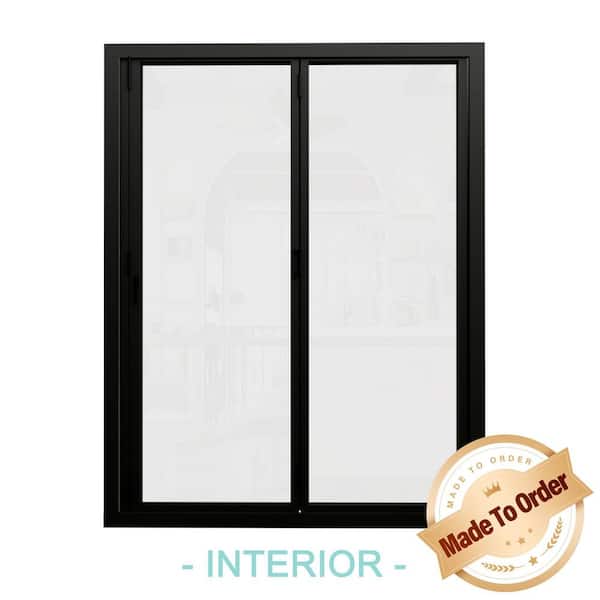 84 in. x 80 in. Left Swing/Outswing Double Tempered Glass Black Aluminum Folding Patio Door