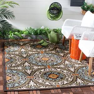 Veranda Chocolate/Aqua 2 ft. x 4 ft. Multi-Shaped Floral Indoor/Outdoor Area Rug