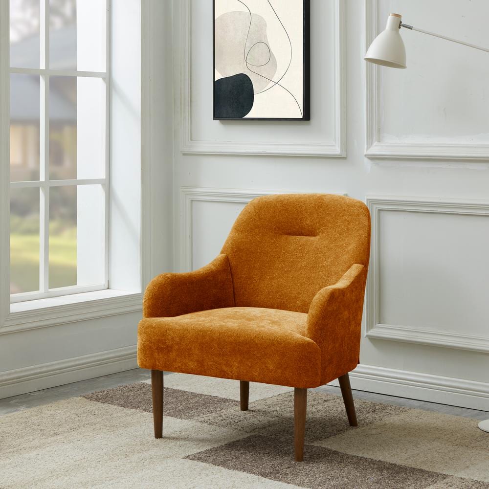 Noble House Losa Orange Wood Legs Modern Chenille Fabric Accent