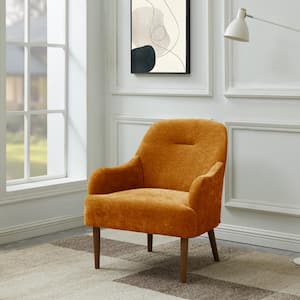 Losa Orange Wood Legs Modern Chenille Fabric Accent Armchair