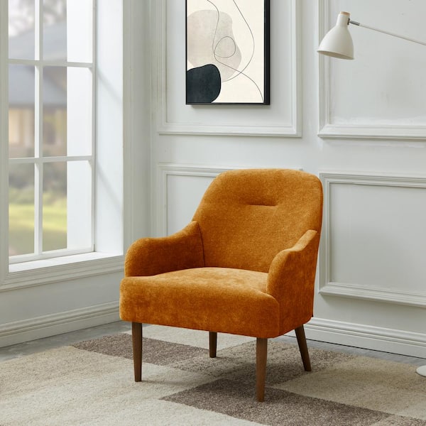 Noble House Losa Orange Wood Legs Modern Chenille Fabric Accent Armchair