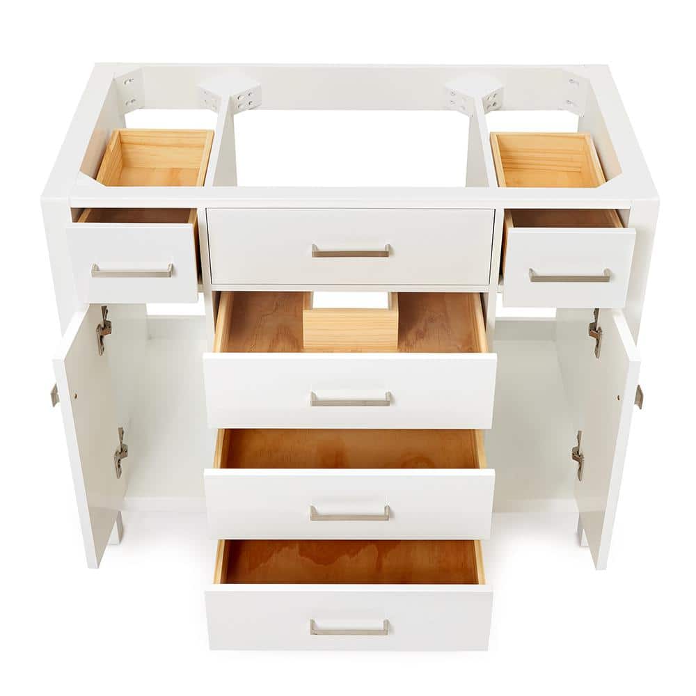 White Solid Wood 42" Freestanding Single Vanity Cabinet