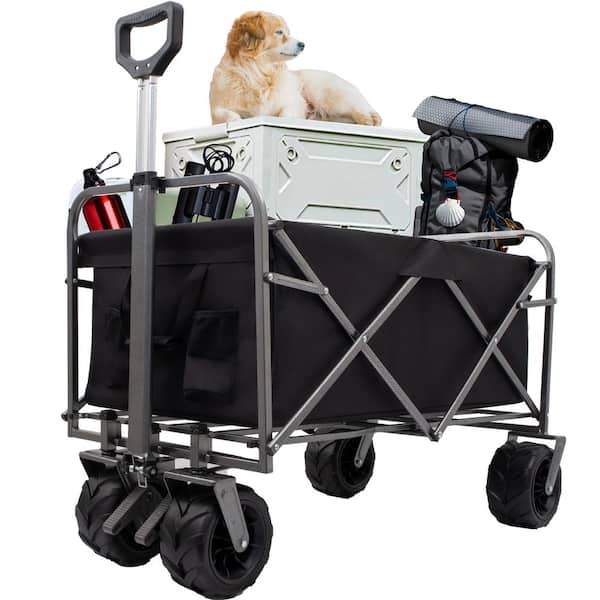 Huluwat 4.6 cu. ft. Steel Black Folding Garden Cart with Big Wheels