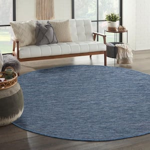 Practical Solutions Navy Blue 8 ft. x 8 ft. Diamond Contemporary Round Area Rug