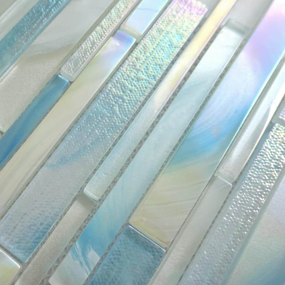 Aurora Blue Glossy Glass Interlocking Mosaic Tile