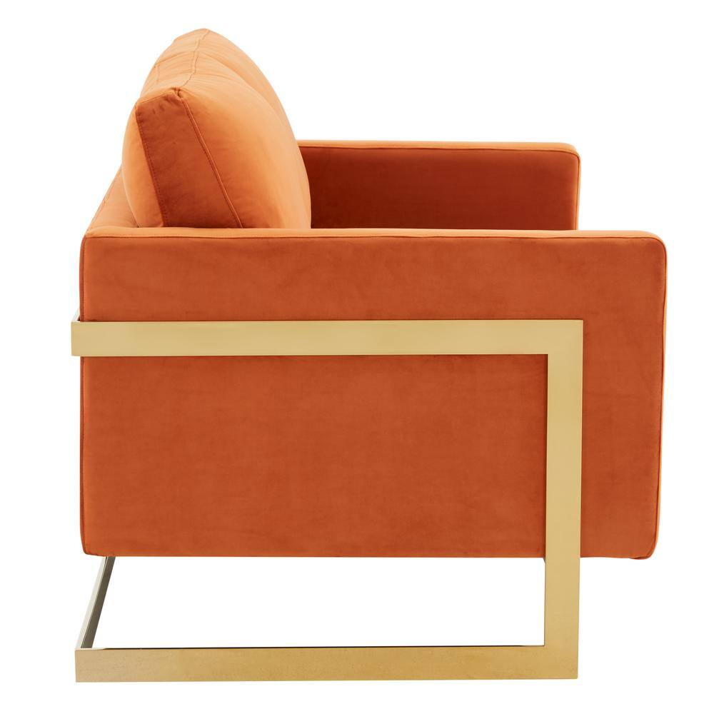 Elegant Orange Velvet Loveseat with Gold Metal Legs