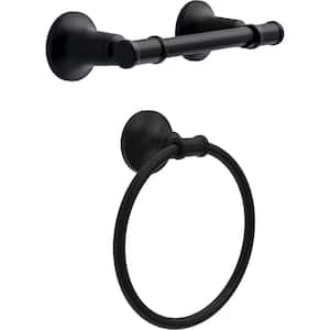 Chamberlain 2-Piece Bath Hardware Set with Toilet Paper Holder, Towel Ring in Matte Black