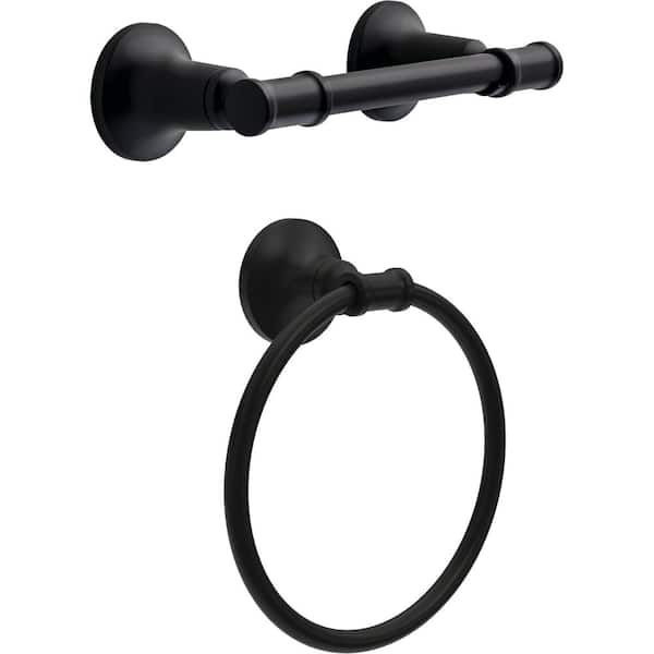 Delta Chamberlain 2-Piece Bath Hardware Set with Toilet Paper Holder, Towel Ring in Matte Black