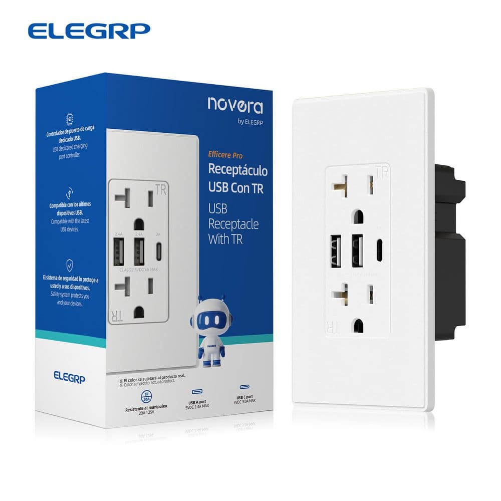 30W 6.0 Amp 3-Port USB Wall Outlet 20A Duplex Receptacle with Dual USB Ports w/ Srewless Wall Plate, Matte White 1-Piece price history on PriceWatchPro