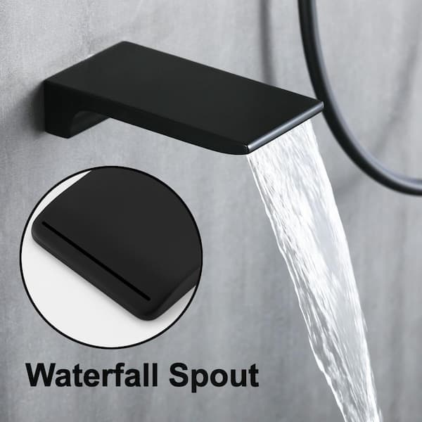 Single Handle 1-Spray Tub and Shower Faucet 2.5 GPM with 10 in. Rain Shower Head in Black Valve Included