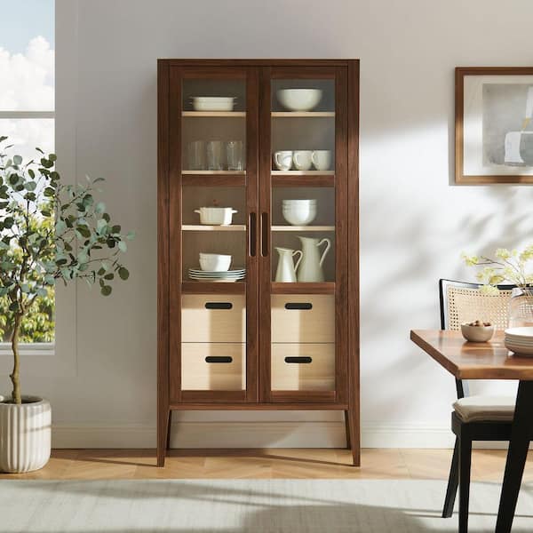 Nell Walnut Ash 71.2 in. Accent Sideboard Buffet Cabinet with 4-Adjustable Shelves