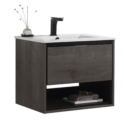 24 in. W x 18 in. D Bath Vanity in Plaid Grey Oak with Vanity Top in White with White Basin
