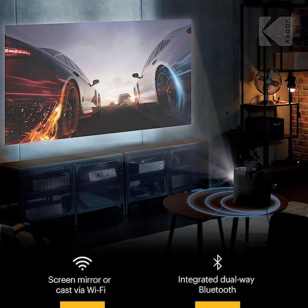 Kodak FLIK HD9 Smart Projector, Native 1920 x 1080, White Portable