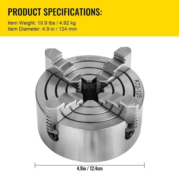 SKYSHALO K72-125 Lathe Chuck 5 in. 4-Jaw, Lathe Chuck Independent