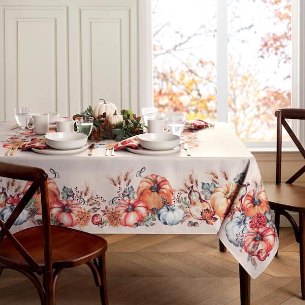 Botanical Harvest Pumpkin Engineered Tablecloth, Multicolor - 60"W x 102"L