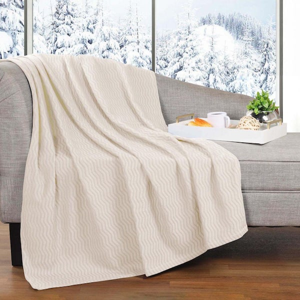 SUPERIOR Jena Ivory Cotton Textured Chevron Lightweight Woven King