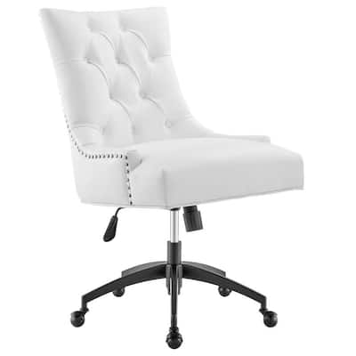 Regent Tufted White Faux Leather Seat Office Chair with Matte Black Metal Base