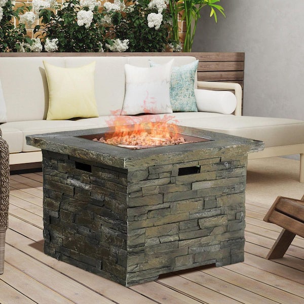 35 in. 40,000-BTU Square MGO Concrete Outdoor Patio Fire Pit Table in Stone Gray