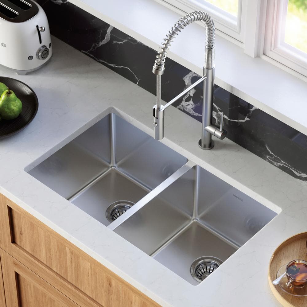 30" Satin Brushed Stainless Steel Double Bowl Farmhouse Sink