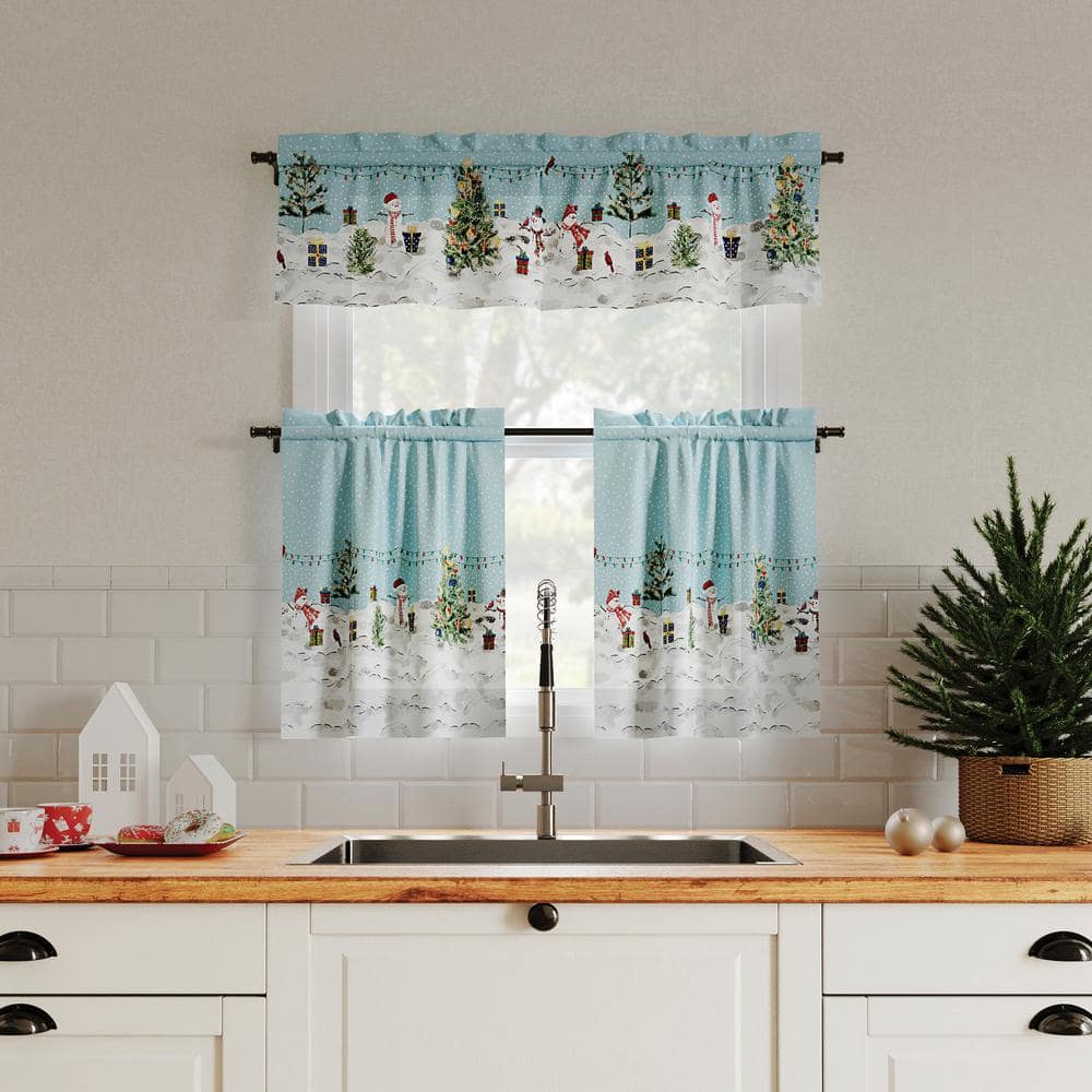Holiday Wonderland Blue Semi-Sheer Rod Pocket Valance 54" x 14"
