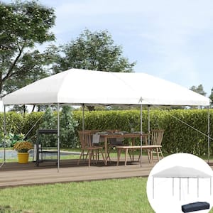 10 ft. x 19 ft. Off-White Pop Up Canopy, Event Party Tent with Steel Frame, 3-Level Adjustable Height and Carrying Bag